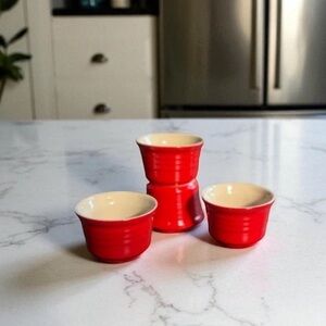 Le Creuset 17-09 Red Ribbed Ramekin Baking Dishes 4 Pc Set